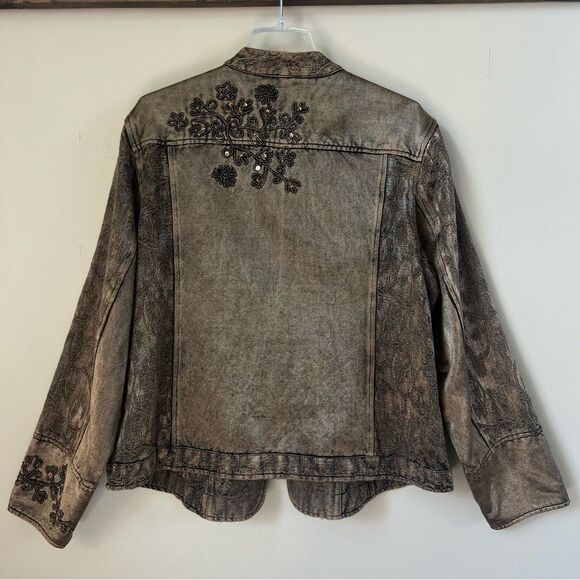 Coldwater Creek Burnout Art to Wear Mocha Embroidered Denim Jacket Size XL - Picture 7 of 15